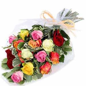 Wrapped mixed roses