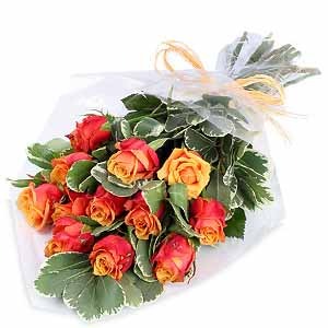 Wrapped orange roses